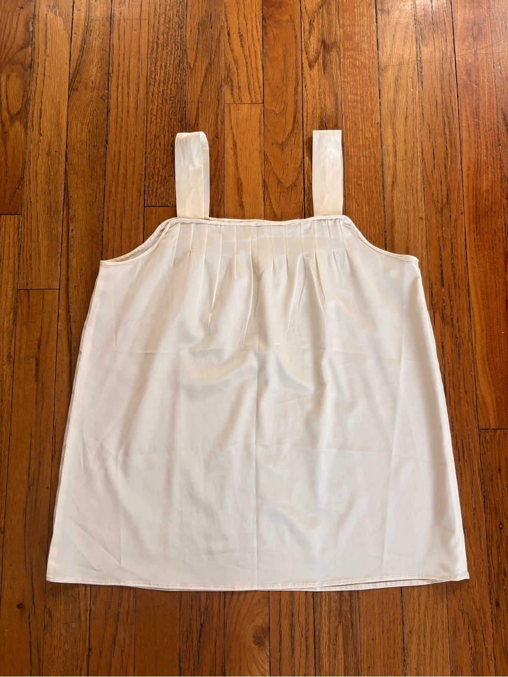 Vintage White Silk Babydoll Pleated Square-Neck Lingerie Tank Top